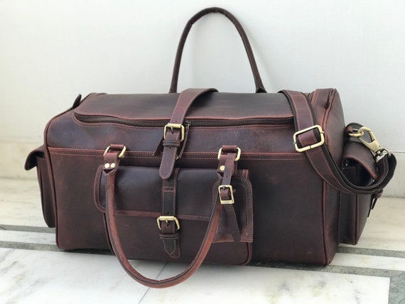 Brown Buffalo Leather Duffle Bag Manufacturer Exporter from Kanpur