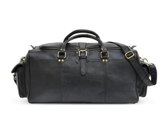 Black Soft Leather Duffle Bag 24 Inch 