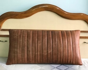 Cushion Leather Quilted Brown Leather Pillow Cover : Custom Mid-Century Design