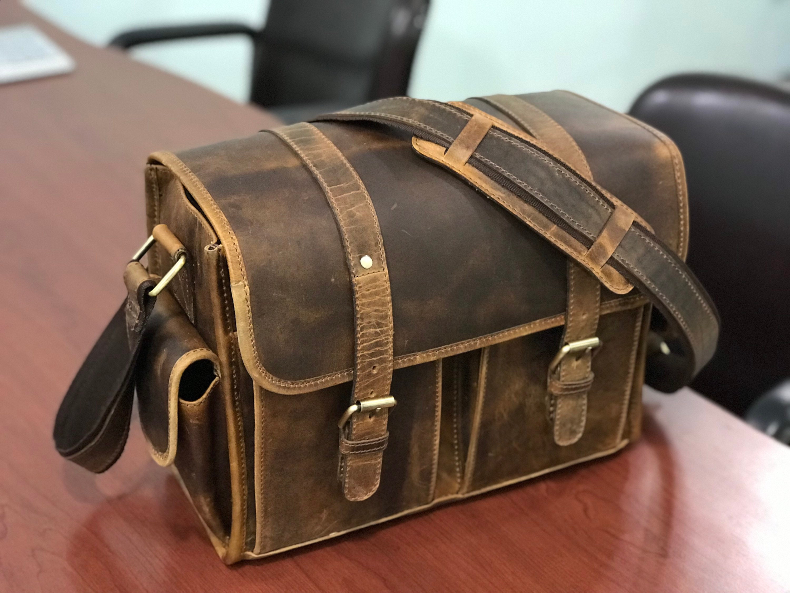 camera leather travel bag