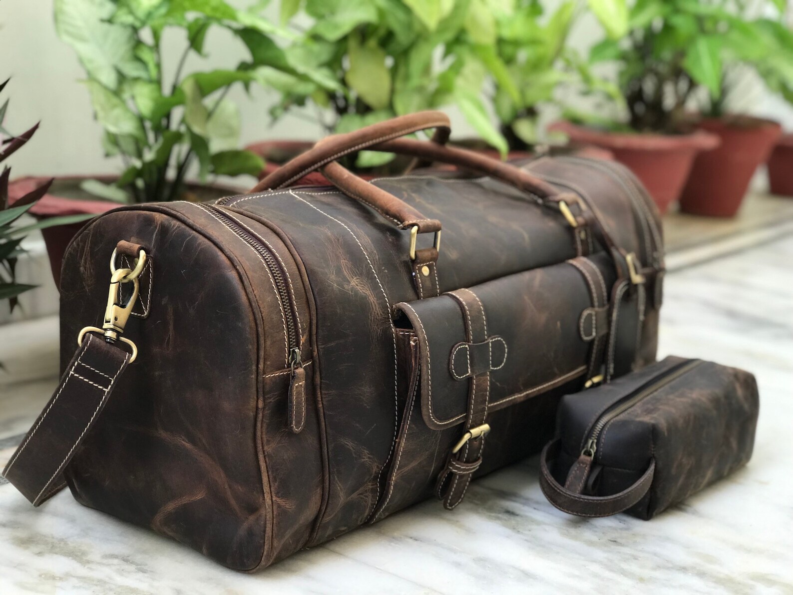Combo Offer: Leather Duffle Bag With Free Dopp Kit Leather | Etsy