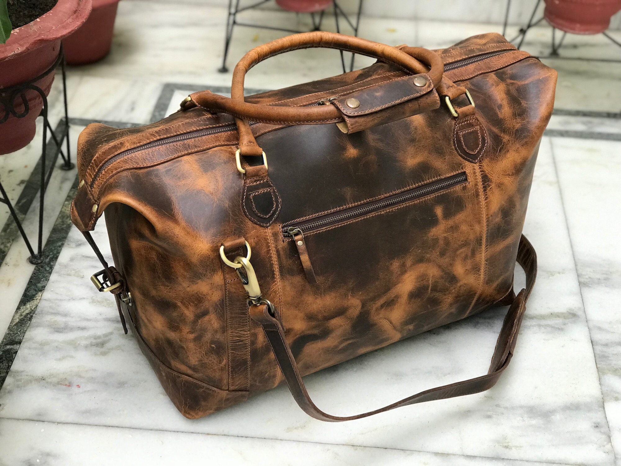 full grain leather holdall