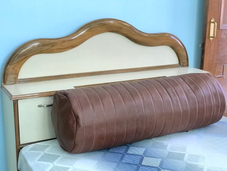 Genuine Brown Leather Bolster Round Shaped Bolster Sofa Etsy