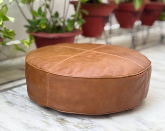 Handmade Round Leather Cushion Cover: Custom Floor Seating & Home Decor