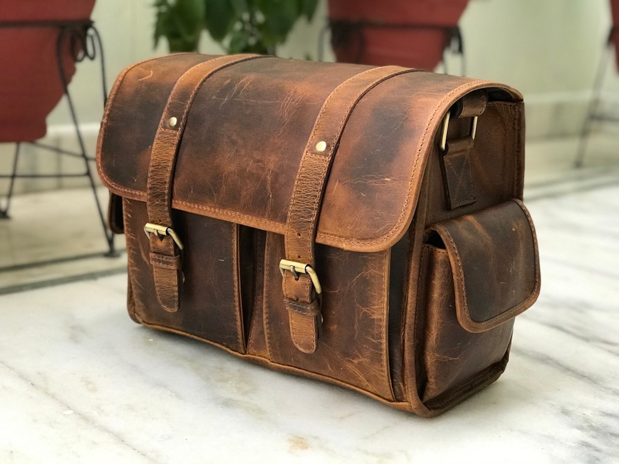 camera leather travel bag