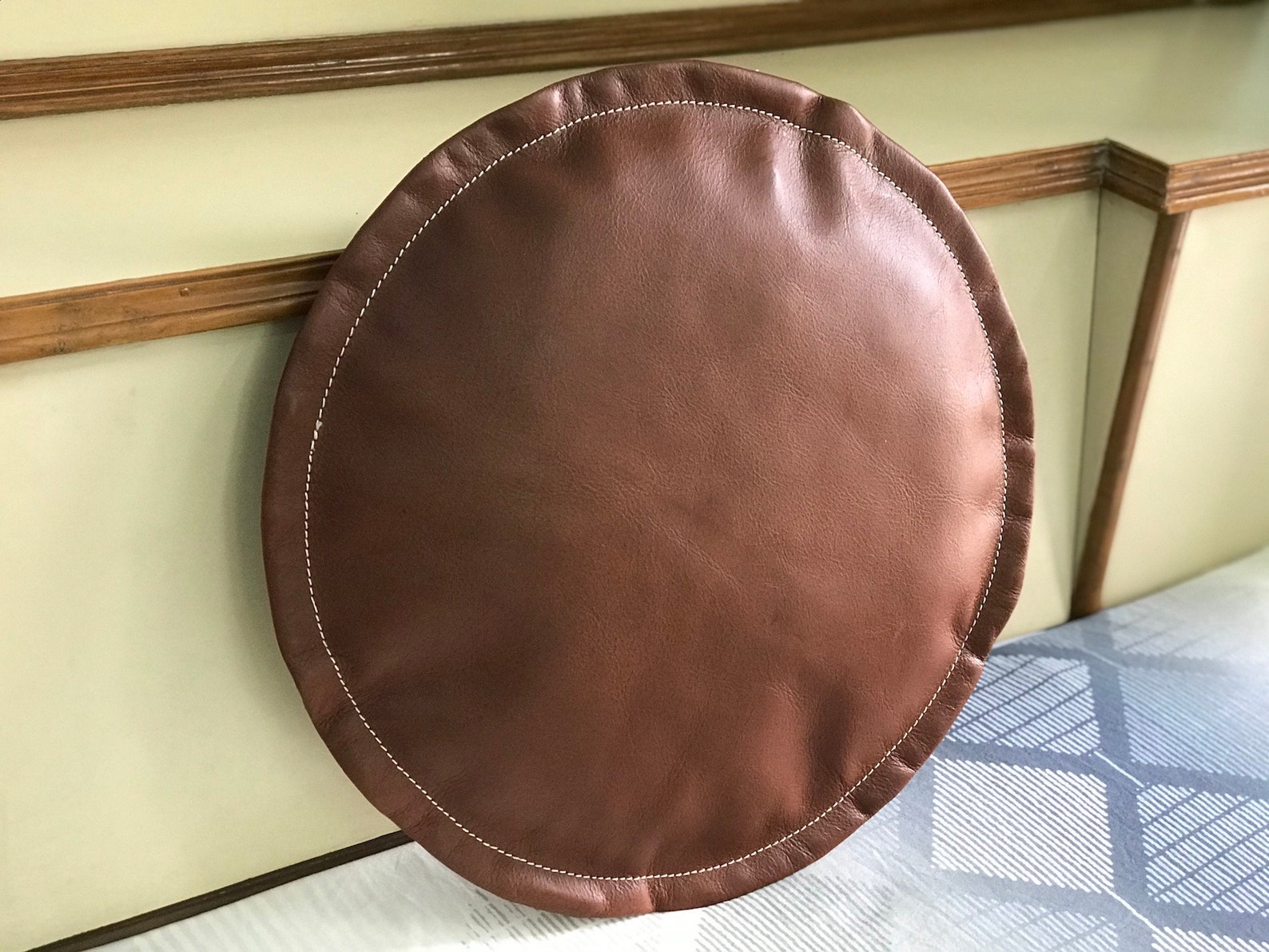 Round Leather Cushion Cover Custom Size Gift for Him Etsy