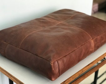 Customized Genuine Leather Window side Bench Cushion Cover, Personalized Dog Accessories, Meditation cushion, Floor Bed, Leather Pet Bed