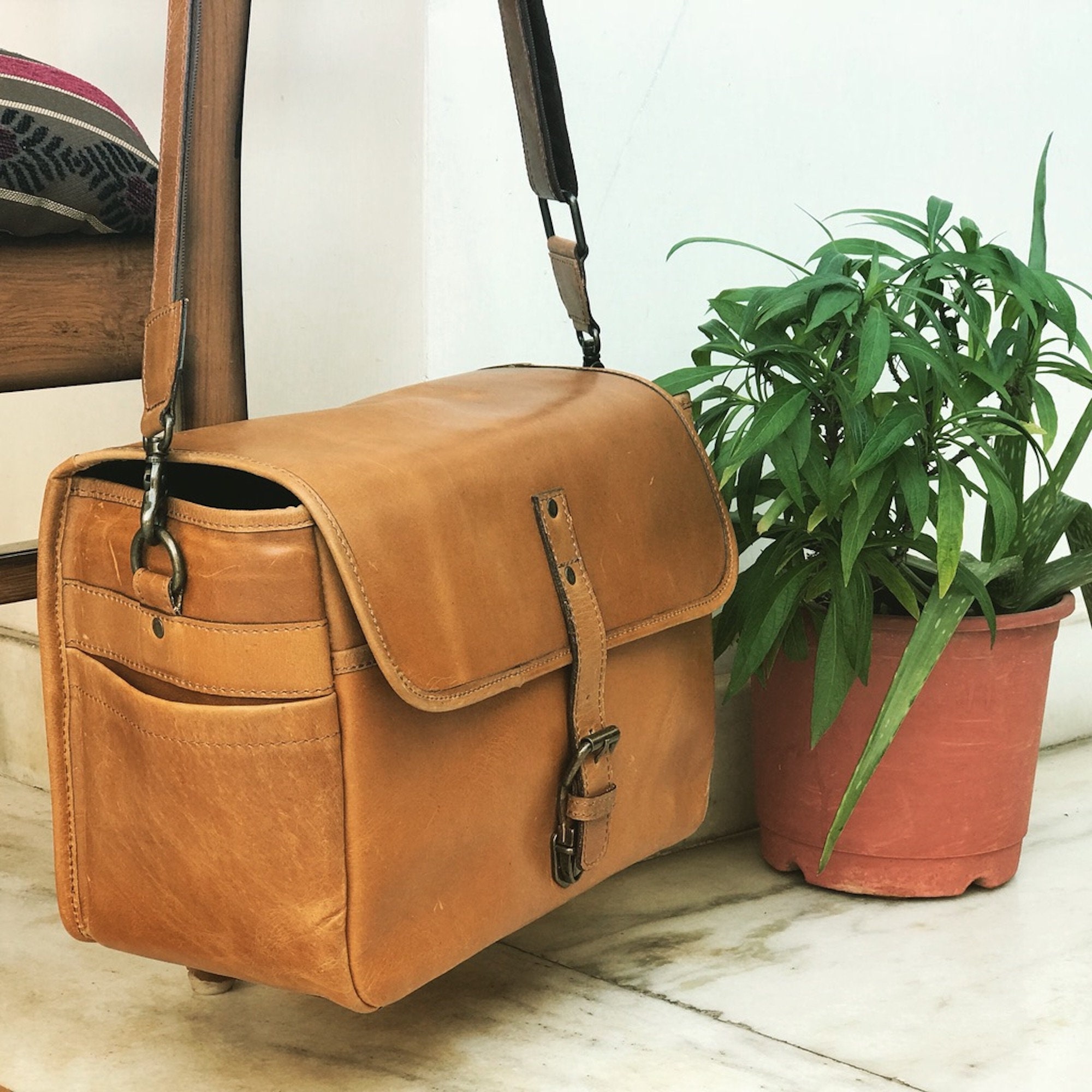Genuine TAN Leather Camera Bag Handmade DSLR SLR Camera Bag Etsy