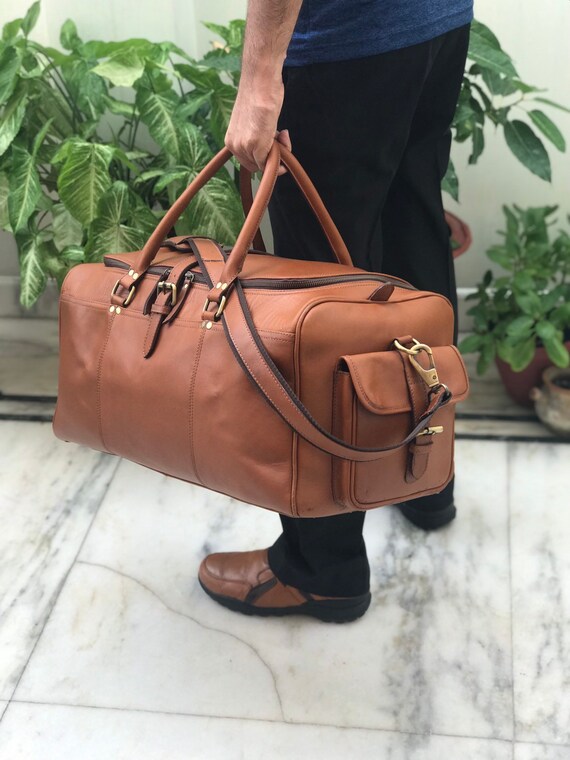 Brown Buffalo Leather Duffle Bag Manufacturer Exporter from Kanpur