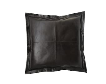Black Leather Pillow Cover: 20x20 Inch Full Grain Buffalo Leather