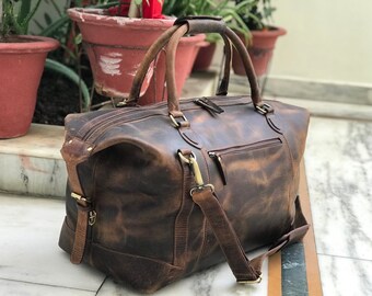 Full Grain Vintage Brown Leather Travel Bag Leather Duffle - Etsy