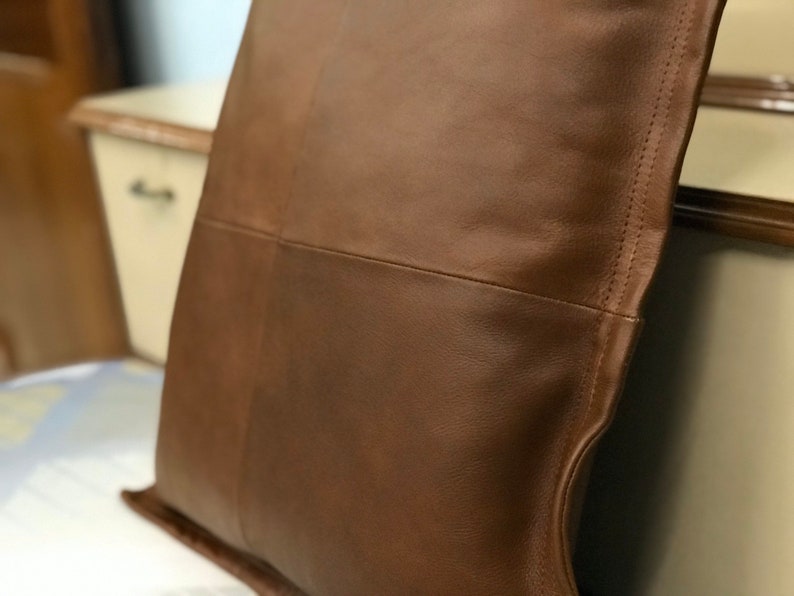 Dark Brown Genuine Leather Cushion Cover Pillow Couch Leather Etsy