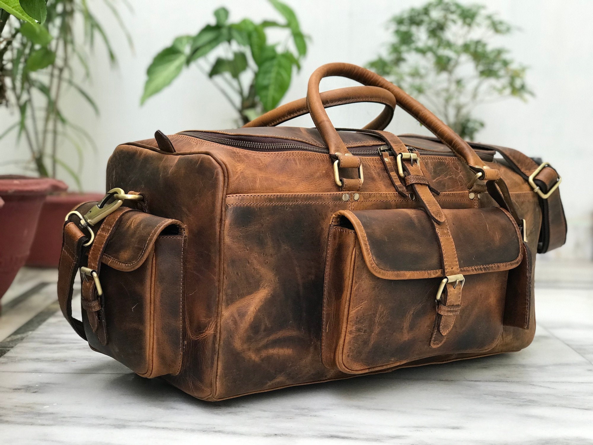 Full Grain Leather Travel Bag Handmade Leather Duffle Bag - Etsy