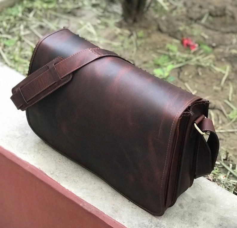 Dark Brown Genuine Leather Messenger Bag Crossbody Messenger Student Bag Christmas Gift Handmade Sling Bag Gift for Him Laptop Bag