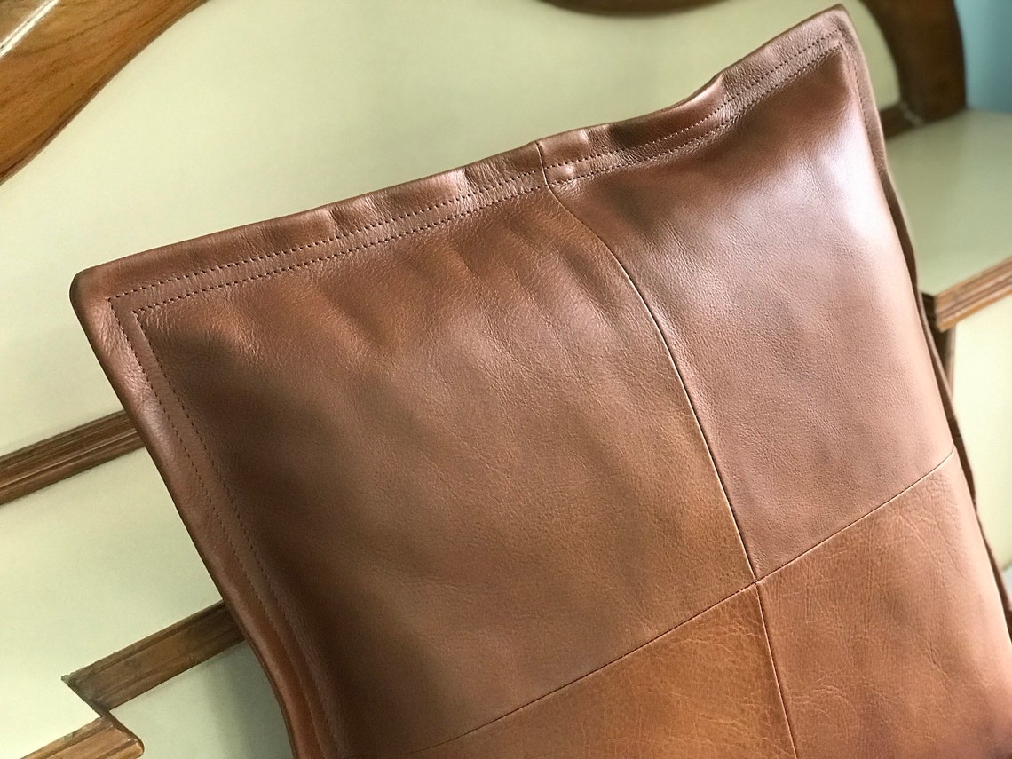 Dark Brown Genuine Leather Cushion Cover Pillow Couch Leather Etsy