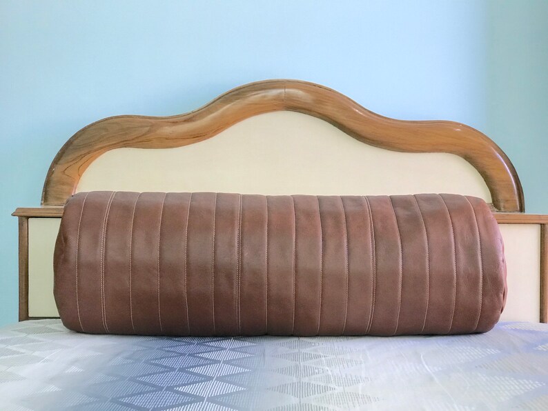 Genuine Brown Leather Bolster Round Shaped Bolster Sofa Etsy