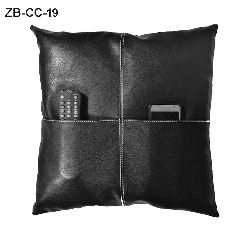 Black Leather Cushion Cover With Pockets 18x18 Inches Etsy UK