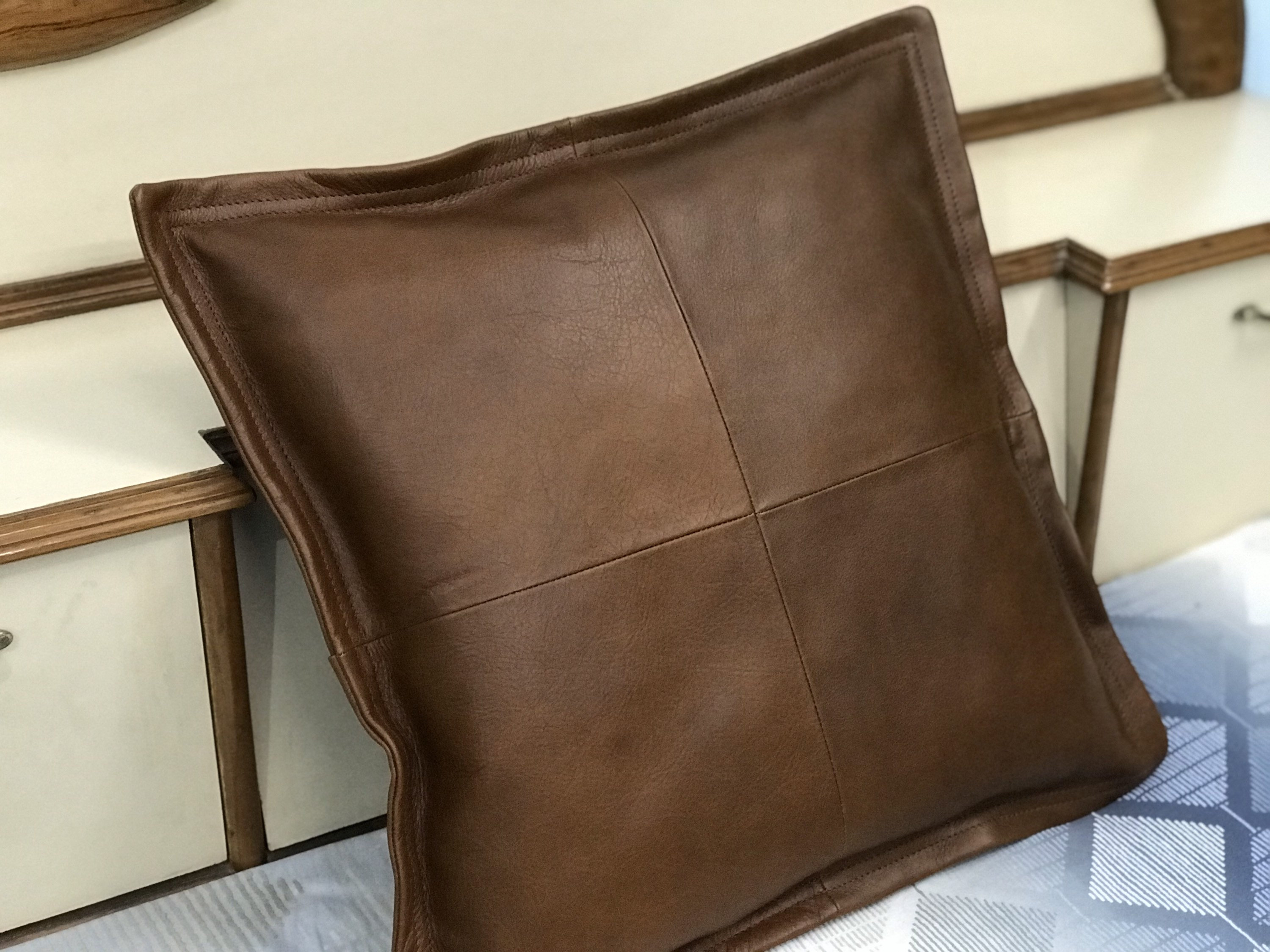 Dark Brown Genuine Leather Cushion Cover Pillow Couch Leather Etsy