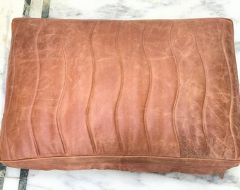 Custom Size Quilted Wave Format Cushion Cover Orange Cow Soft Leather, Genuine Leather Pillow Case, Home Decor Gifts, Free Shipping