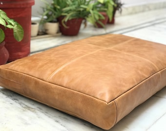 Customized Genuine Leather Seat Cushion Cover, Personalized Dog Accessories , Meditation cushion, Floor Cushion Cover, Leather Pet Floor