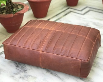 Custom Reddish Brown Leather Cushion Cover: Rectangular Seat Pad