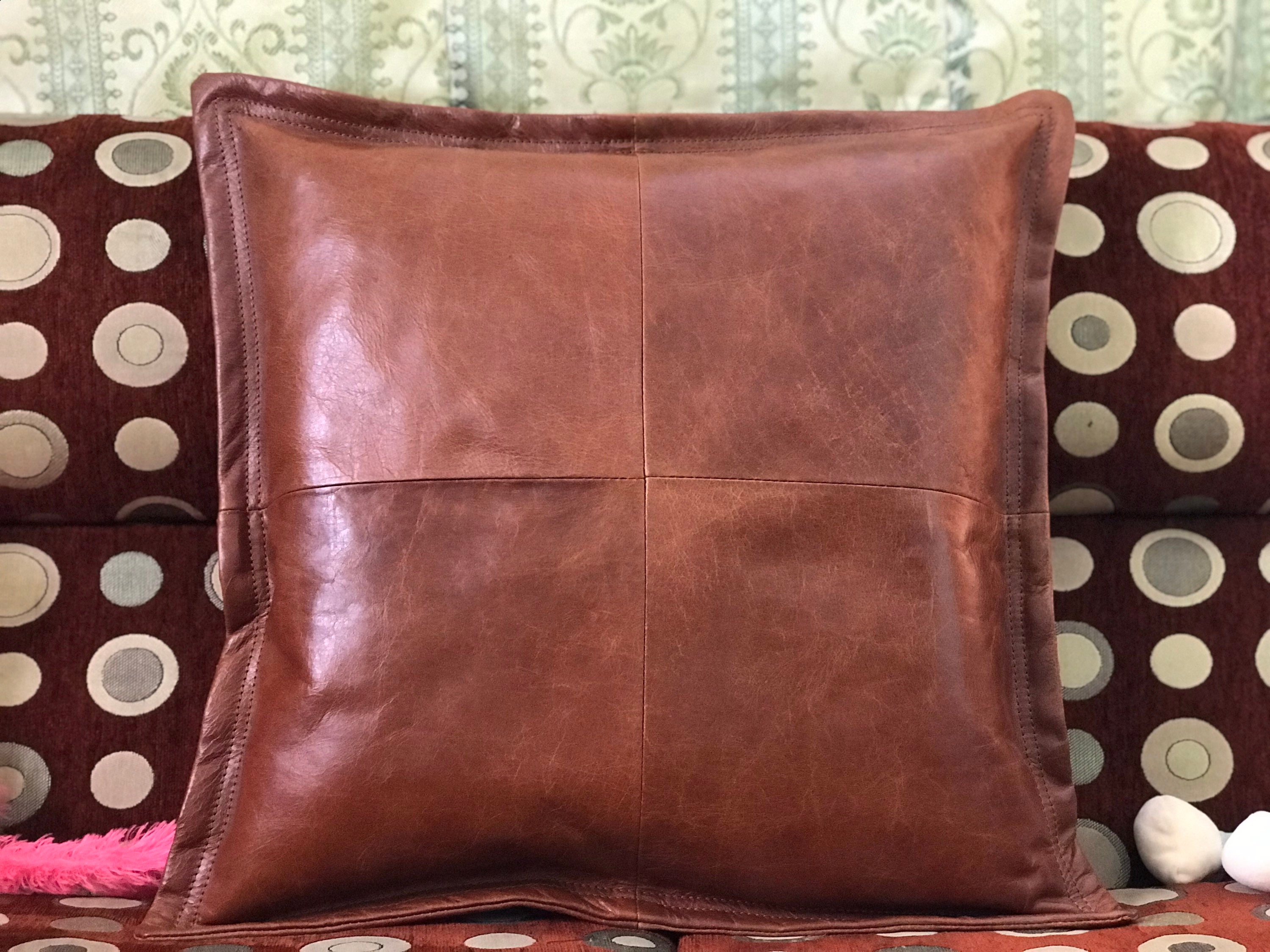 Genuine Leather Reddish Brown Cushion Cover Pillow Couch Etsy