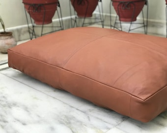 Tan Leather Seat Cushion Cover: 30x20 Rectangular Floor Pillow, Pet Bed