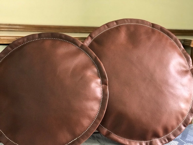 Round Leather Cushion Cover Custom Size Gift for Him Etsy