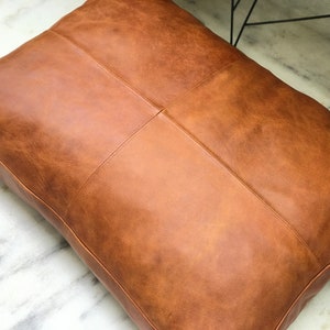 Customized Genuine Leather Seat Cushion Cover, Personalized Dog Accessories, Tan Brown Meditation Cushion, Floor Cushion Cover, Pet Cushion
