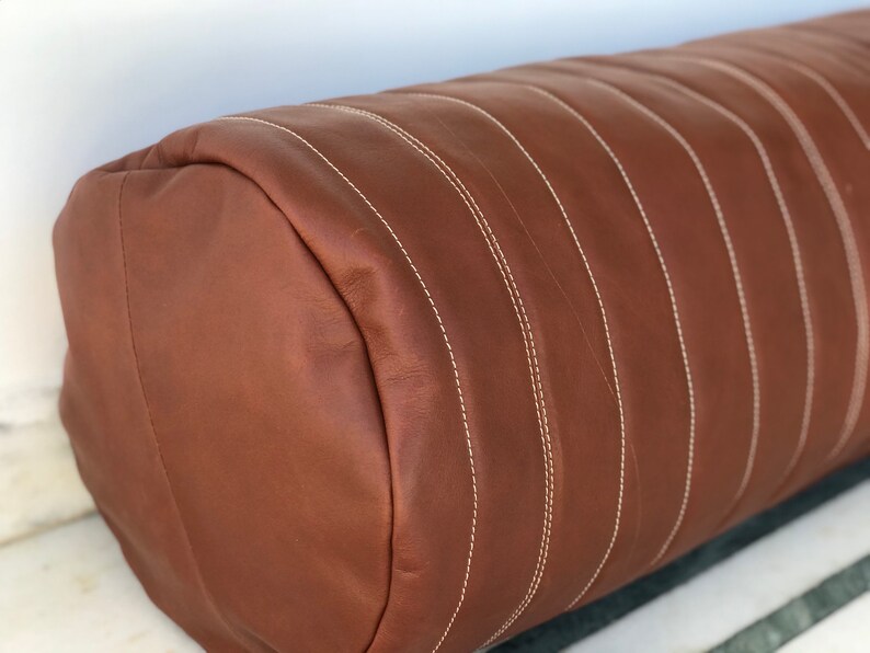 Genuine Brown Leather Bolster Round Shaped Bolster Sofa Etsy