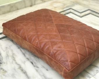 Custom Quilted Leather Pillow Case: Reddish Brown Diamond Design