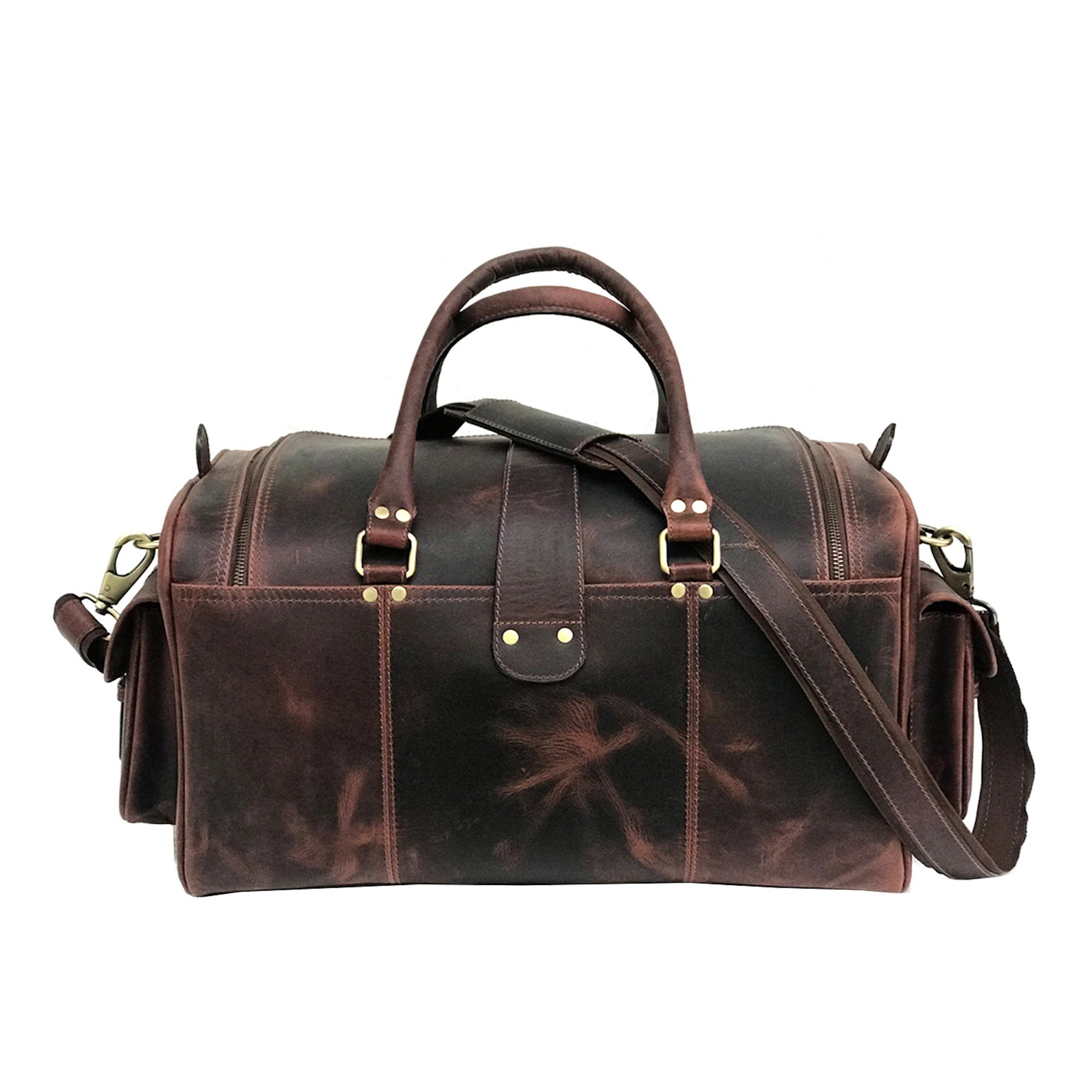 Genuine Dark Brown Hunter Leather Weekend Bag Leather Travel Etsy