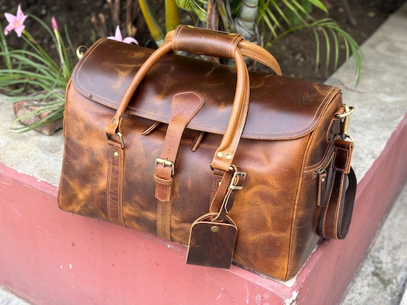 Leather Hunter Weekender Bag Women Bags and Purses Mens Overnight Bag for Aged People,