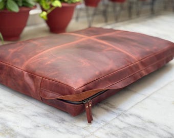 Personalised Leather Cushion Cover: Dog Bed, Floor Seat, Meditation Pillow, Soft Leather Home Decor