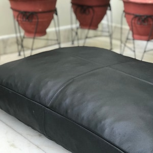 Black 30x20 Customized Genuine Leather Seat Cushion Cover, Soft Rectangular Dining Cushion, Customised Leather Pet Bed