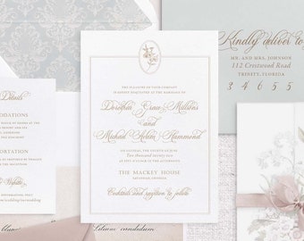 Elegant Wedding Invitation, Vintage Floral Wedding Invitation, Spring Wedding Invitation, Blush Wedding Invitation, Garden Wedding - SAMPLE