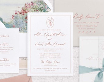 Coastal Floral Wedding Invitation, Floral Wedding Invitation, Elegant Coastal Wedding Invitation, Summer Floral Wedding Invitation - SAMPLE