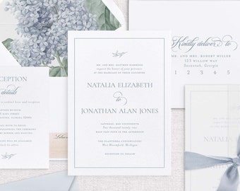 Blue Lilac Wedding Invitation, Spring Floral Wedding Invitation, Elegant Floral Wedding Invitation, Modern Wedding Invitation - SAMPLE