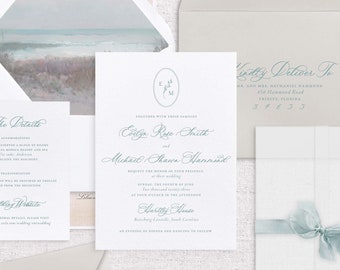 Beach Wedding Invitation, Elegant Coastal Wedding Invitation, Pastel Wedding Invitation, Pastel Beach Wedding Invitation - SAMPLE