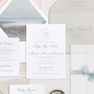 Beach Wedding Invitation, Elegant Coastal Wedding Invitation, Pastel Wedding Invitation, Pastel Beach Wedding Invitation - SAMPLE