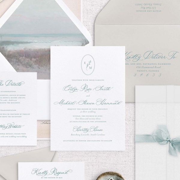 Beach Wedding Invitation, Elegant Coastal Wedding Invitation, Pastel Wedding Invitation, Pastel Beach Wedding Invitation - SAMPLE