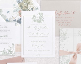 Spring Floral Wedding Invitation, Elegant Garden Wedding Invitation, Romantic Floral Wedding Invitation, Whimsical Invitation - SAMPLE