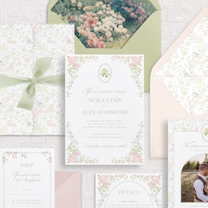 Floral Wedding Invitation, Whimsical Garden Wedding Invitation, Vintage Floral Wedding Invitation, Elegant Floral Wedding Invitation -SAMPLE