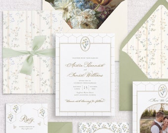 Elegant Floral Wedding Invitation, Vintage Floral Wedding Invitation, Garden Wedding Invitation, Spring Wedding Invitation - SAMPLE