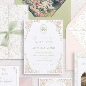 Nora Lynn | Floral Wedding Invitation, Whimsical Garden Wedding Invitation, Elegant Floral Wedding Invitation, Spring Floral Wedding Invite