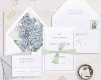 Spring Floral Wedding Invitation, Vintage Floral Wedding Invitation, Lilac Wedding Invitation Garden Wedding, Spring Invitation, Boho-SAMPLE