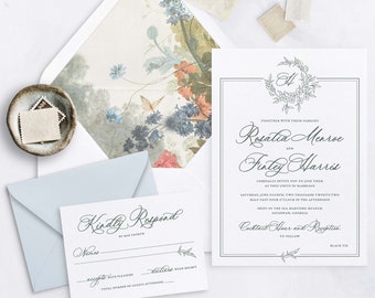 Floral Wedding Invitation, Vintage Floral Wedding Invitation, Elegant Garden Wedding Invitation, Spring Wedding Invitation - SAMPLE