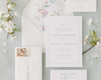Delicate Floral Wedding Invitation, Vintage Floral Wedding Invitation, Elegant Wedding Invitation, Summer Garden Wedding Invitation - SAMPLE