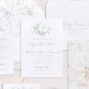 Sage Floral Wedding Invitation, Sage and Blush Wedding Invitation, Elegant Floral Wedding Invitation, Delicate Floral Invitation - SAMPLE