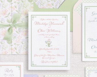 Madelyn | Romantic Garden Wedding Invitation, Elegant Floral Wedding Invitation, Pink Floral Wedding Invitation, Spring Floral Invitation